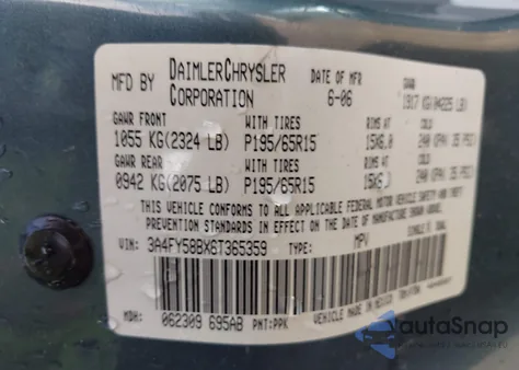 2006 Chrysler Pt Cruiser Touring from USA, damaged, VIN 3A4FY58BX6T365359